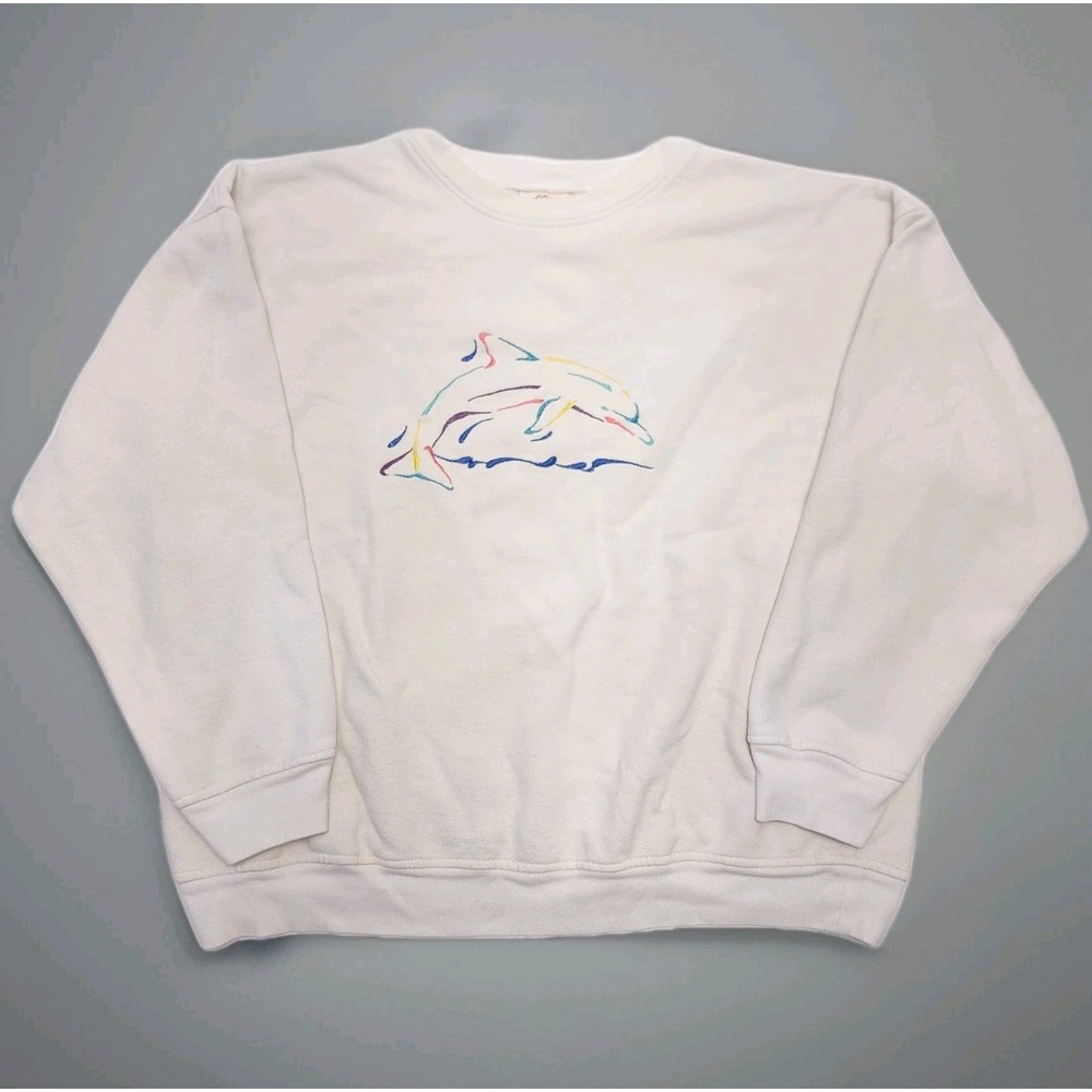 Vintage 90s Dolphin‎ Sweatshirt Mens L Round Trip Crewneck 100% Recycled